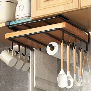 KITCHEN HANGING ORGANIZER WITH 8 HOOKS, 2 RODS, AND 1 SHELF