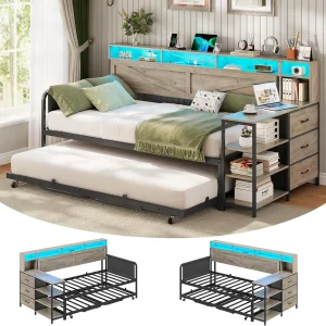 TWIN TO KING DAYBED WITH DRAWERS, SHELVES, ELECTRICAL OUTLET AND CHARGING STATION