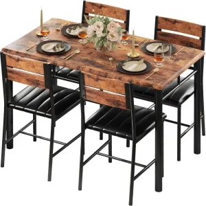 SALE PRICED DINING TABLE AND 4 UPHOLSTERED CHAIRS IN BROWN OR WHITE